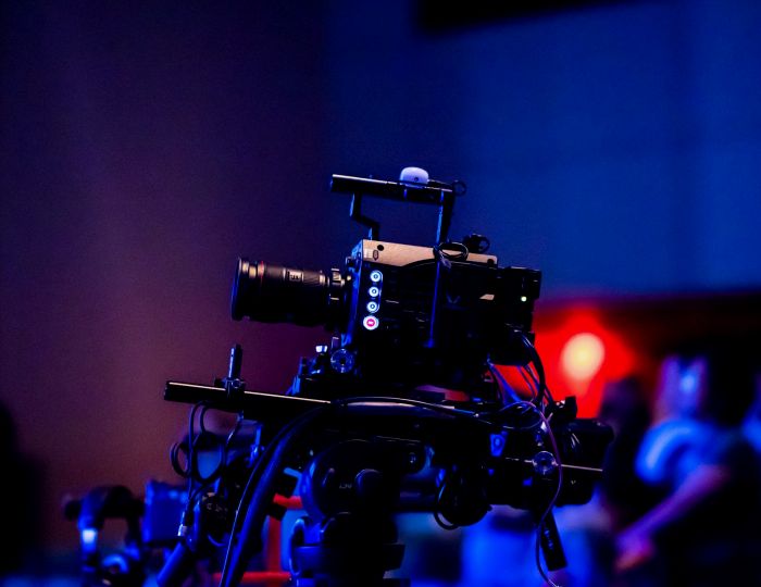 Camera on a news desk